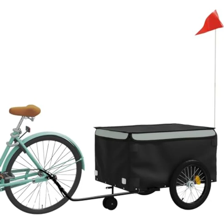 vidaXL Fahrradlastenanhänger Schwarz und Grau 45 kg Eisen - Robuster Fahrradanhänger für schwere Lasten – Bild 3
