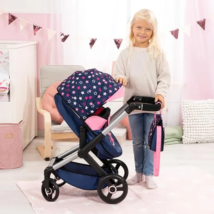 Bayer Design Kombi-Puppenwagen Xeo Sterne dunkelblau rosa – Bild 7
