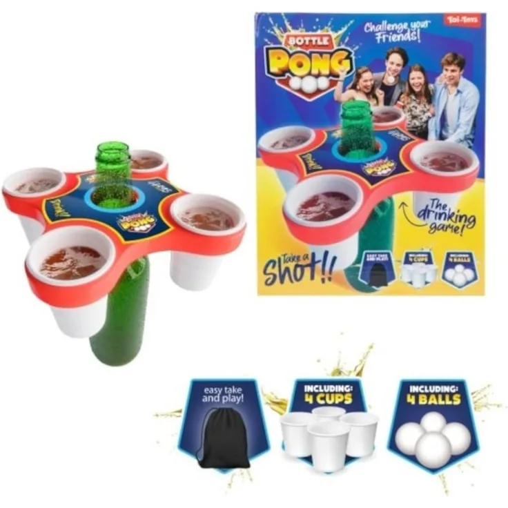 Toi-Toys Pong Hero, Partyspiel mit 4 Bällen und Bechern, Geschicklichkeitsspiel für Feiern