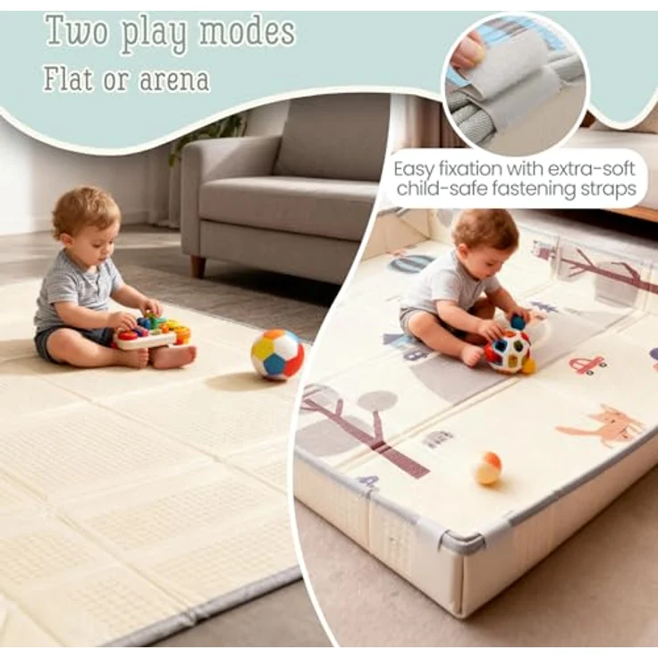 Freudeskind Faltbare Krabbelmatte Baby, große Schaumstoff Spielmatte mit Wasserfestigkeit, Elefanten Grau, convertible to play arena – Bild 2