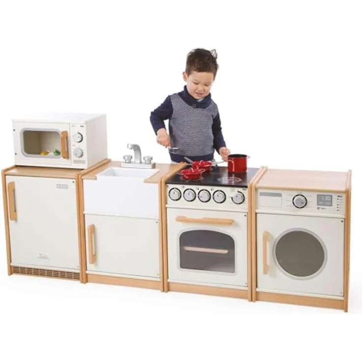 Tidlo Lern-Waschmaschine, Holzspielzeug mit Klick-Ziffern und großer Fronttür zur Förderung von fantasievollem Spielen – Bild 2