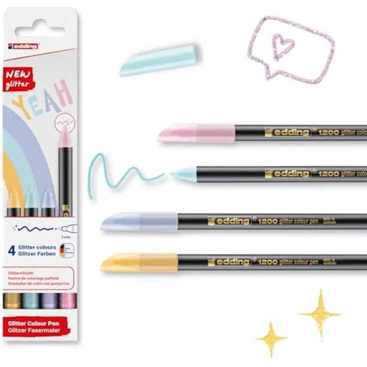 Edding Faserstift 1200 glitzer Fasermaler pastell, Strichstärke: 3,0 mm in 9 verschiedenen Farben – Bild 2