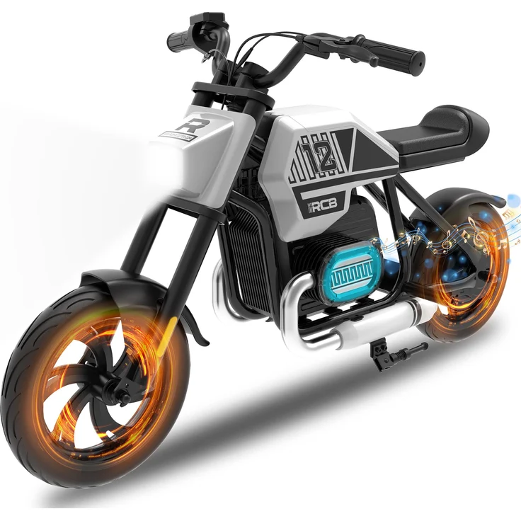 RCB R9 Elektro Motorrad für Kinder, 200W Elektromotor, 12 Zoll, max. 25 km/h, Reichweite 15 km, 3 Geschwindigkeitsmodi, für Kinder von 4-12 Jahren