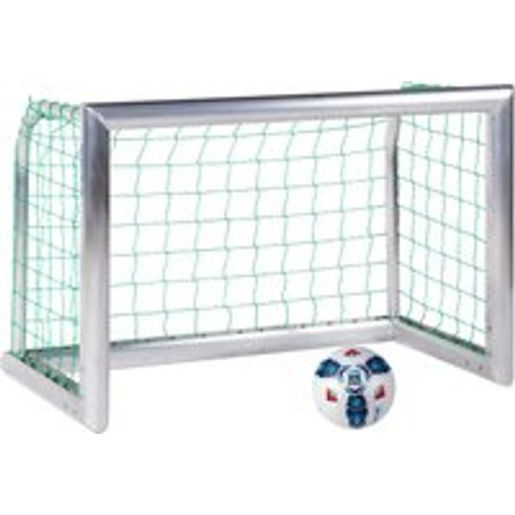 Sport-Thieme Mini-Fußballtor Professional Kompakt, Alu-Naturblank mit Netz und Sicherheits-System-Netzhaltern, blau