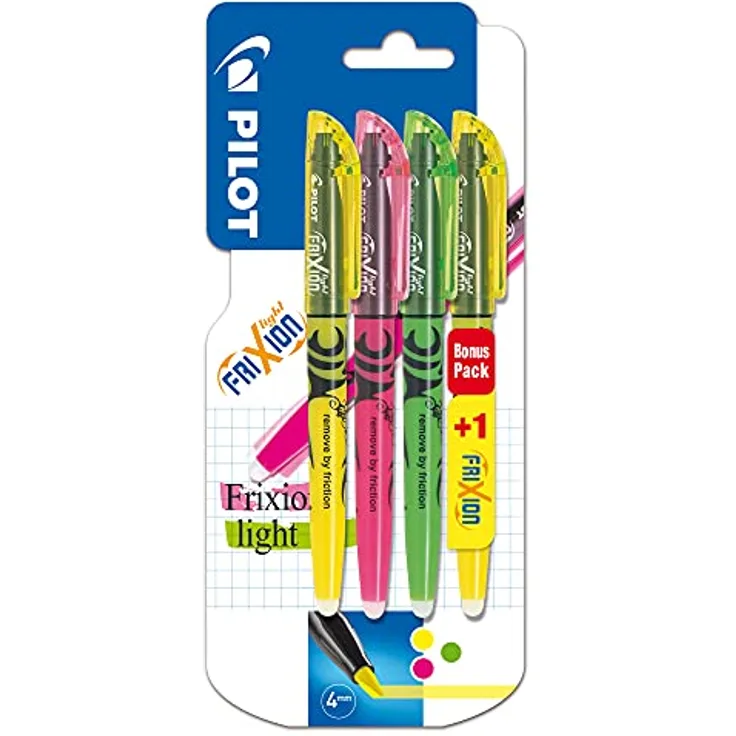 Pilot Frixion Textmarker 4er Packung, radierbar, grün, pink und 2x gelb - Maximierte Qualität, Fehlerhafte Markierung einfach wegreiben!