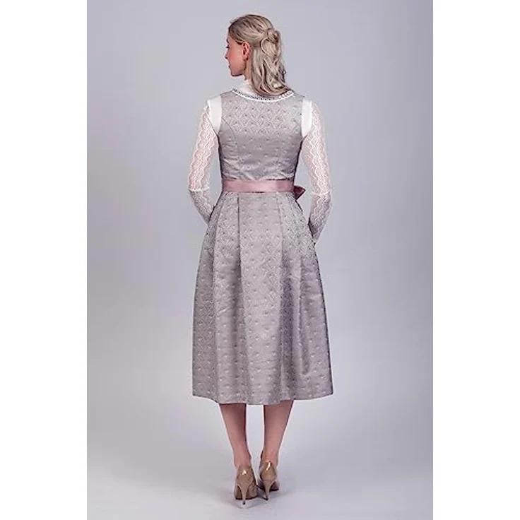 Edelnice Dirndl Aurelie, langes Trachtenkleid mit edlem Silberglanz und Rose-Tönen – Bild 10