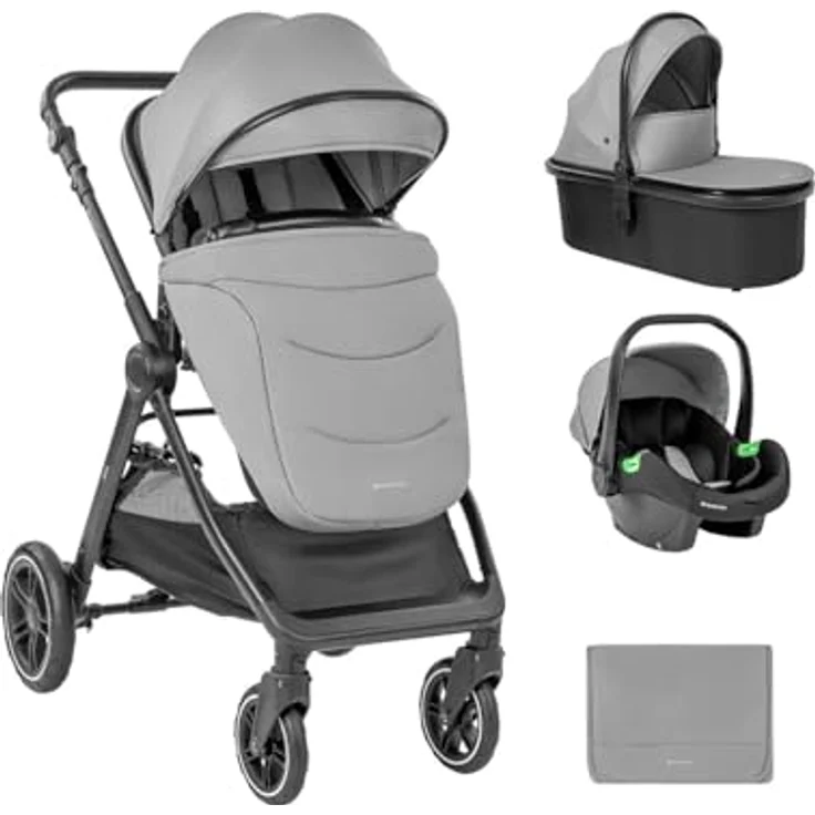 Kikka Boo Kombikinderwagen Ava 3 in 1, mit Babywanne, Babyschale, gefederten Gummirädern, Farbe: grau – Bild 1