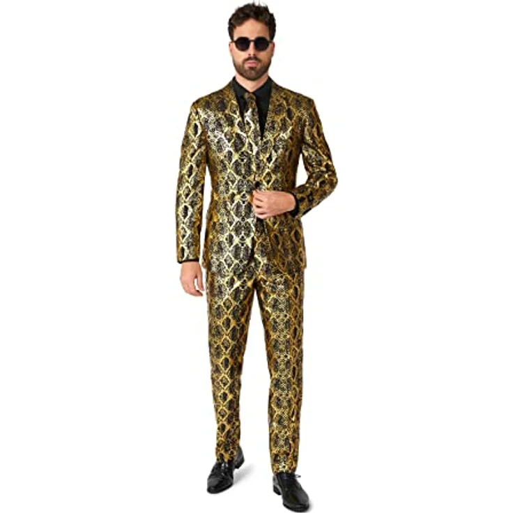 OppoSuits Shiny Snake (60), Slim-Fit Anzug mit Jacket, Hose und Krawatte in goldenen Schuppen – Bild 1