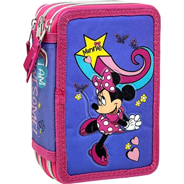 Clondo Disney Minnie Maus Federmäppchen, 44 Teile, mehrfarbig, etui mit 3 Fächern, 20 cm, inkl. Stiften und Zubehör für Grundschule – Bild 1