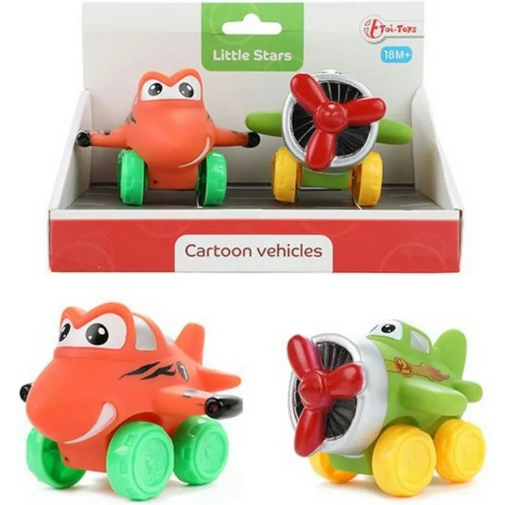Toi-Toys LITTLE STARS, 2 weiche PVC Flugzeuge im Cartoon-Design, orange und grün, fördert Feinmotorik und Vorstellungskraft, ab 18 Monaten