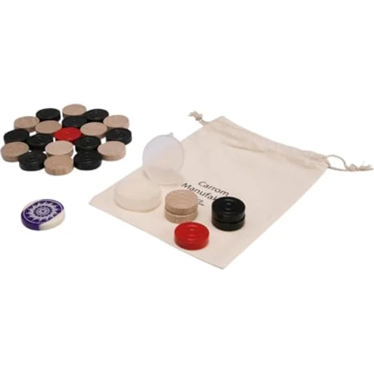 Gico Carrom Manufaktur Spielsteine Turnier Extra – Set mit Striker, 2104, Holz, 31 mm Durchmesser, schwarz/natur/rot – Bild 3