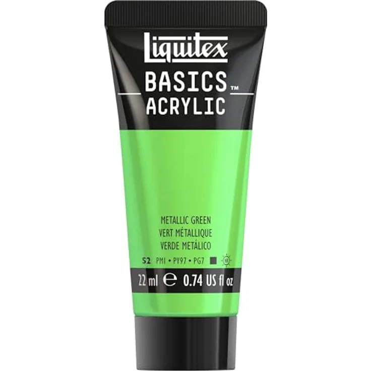Liquitex Basics Acrylfarbe 1058346, Metallic Grün, 22 ml Tube, lichtecht, mittlere Viskosität, seidenglänzend, monopigmentiert, Archivqualität – Bild 1