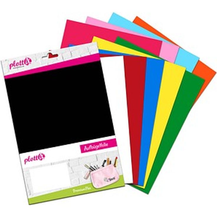 plottiX PremiumFlex Aufbügelfolie, farbsortierte Flex-Folie 20,0 x 30,0 cm, 10 Stück in verschiedenen Farben (rot, hellgrün, blau, weiß, schwarz, gelb, orange, fuchsia, babyrosa, himmelblau)