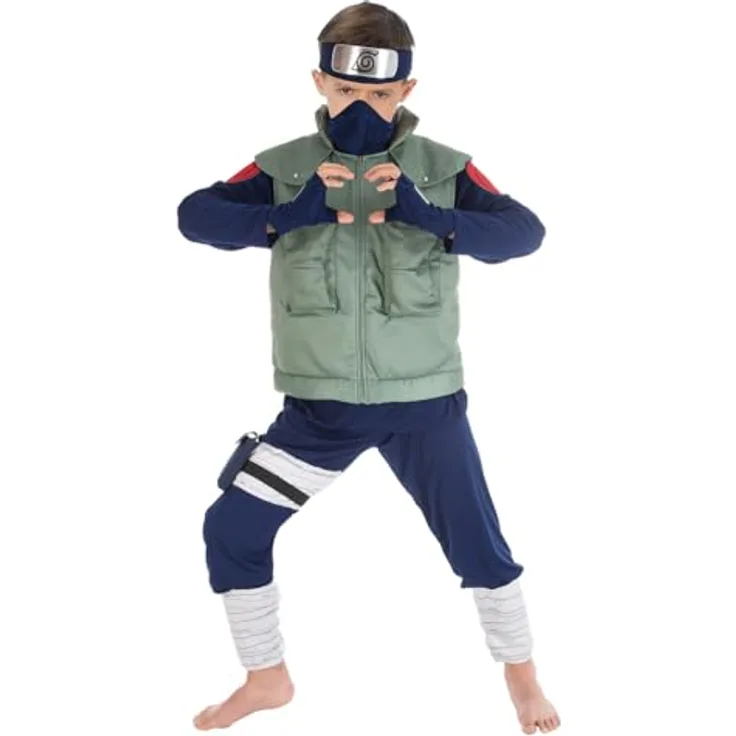 Chaks Kakashi Hatake Kostüm Jungen, offizielles Naruto Outfit mit 8-teiligem Zubehör, Größe 152 cm für Karneval & Comic Con