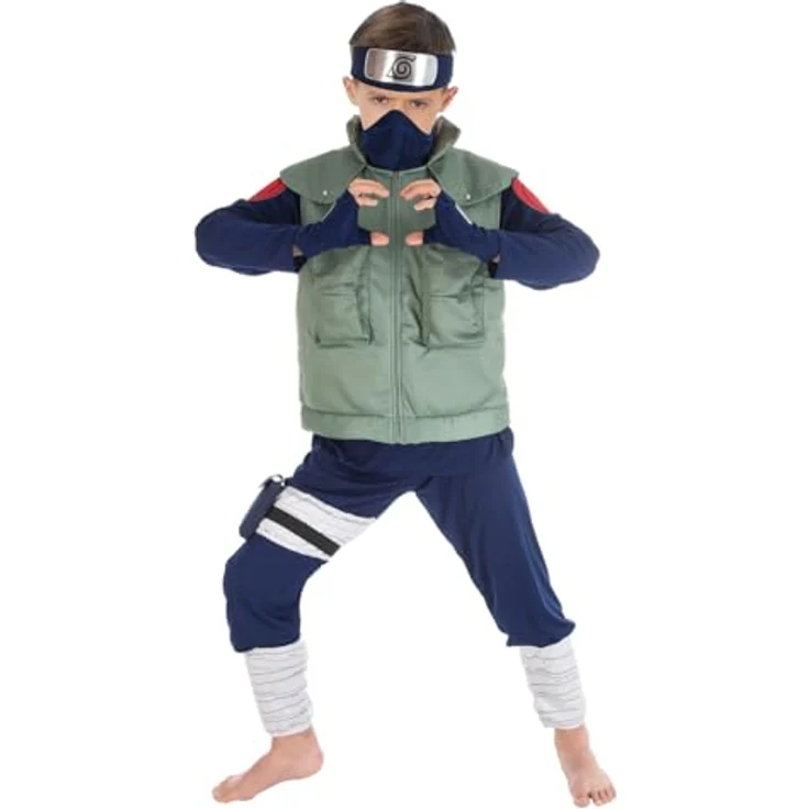 Chaks Kakashi Hatake Kostüm Jungen, offizielles Naruto Outfit mit 8-teiligem Zubehör, Größe 152 cm für Karneval & Comic Con – Bild 1