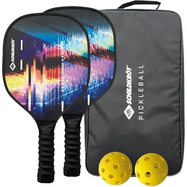 Schildkröt® Pickleball Set mit 2 Schlägern, 1 Indoor und 1 Outdoor-Ball, 1 Tragetasche, für Anfänger und Fortgeschrittene