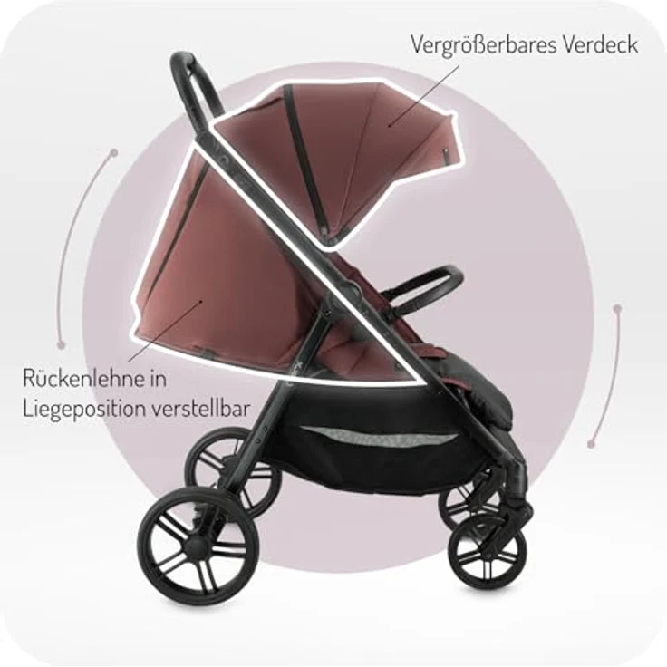 MoMi CLARA Kinder-Buggy in Burgund, verstellbar für Kinder bis 22 kg, mit umfangreichem Zubehörset – Bild 4