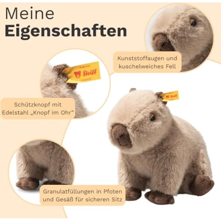 Steiff Kuscheltier Chip Capybara, Plüschtier 23 cm, beige, mit Kunststoffaugen, handgefertigt, waschbar bei 30 °C – Bild 3