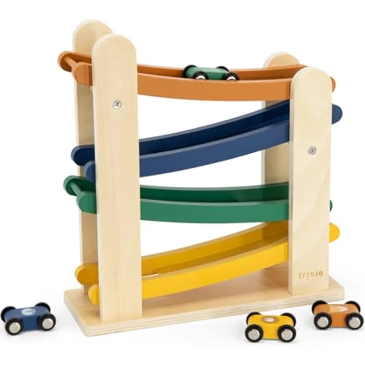 Trixie Wooden Autobahn mit 4 Autos, nachhaltiges Holzspielzeug für Kinder ab 18 Monaten – Bild 2
