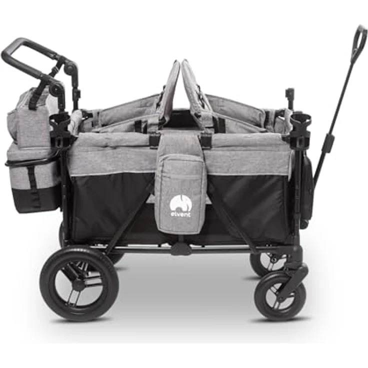 elvent ComfortPlus 2 Kinderwagen 2-Sitzer – faltbar, bis 80 kg, Sonnendach, Sitzpolster, 5-Punkte-Gurt, Fußbremse – Bild 6