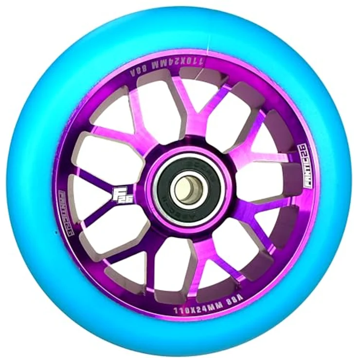 Fantic26 Spy7 Stunt-Scooter Rolle 110mm Abec11 Purple / Pu Türkis, Aluminium 6061-T6, ABEC-11 Kugellager, 88A Härte – Bild 2