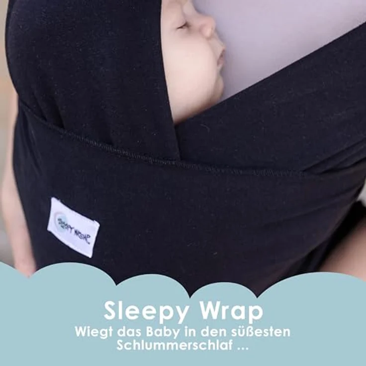 Sleepy Wrap Babytragetuch, Baumwoll Tragetuch für Neugeborene bis 15 kg, Maschinenwaschbar, kuschelweich & atmungsaktiv (Schwarz) – Bild 2