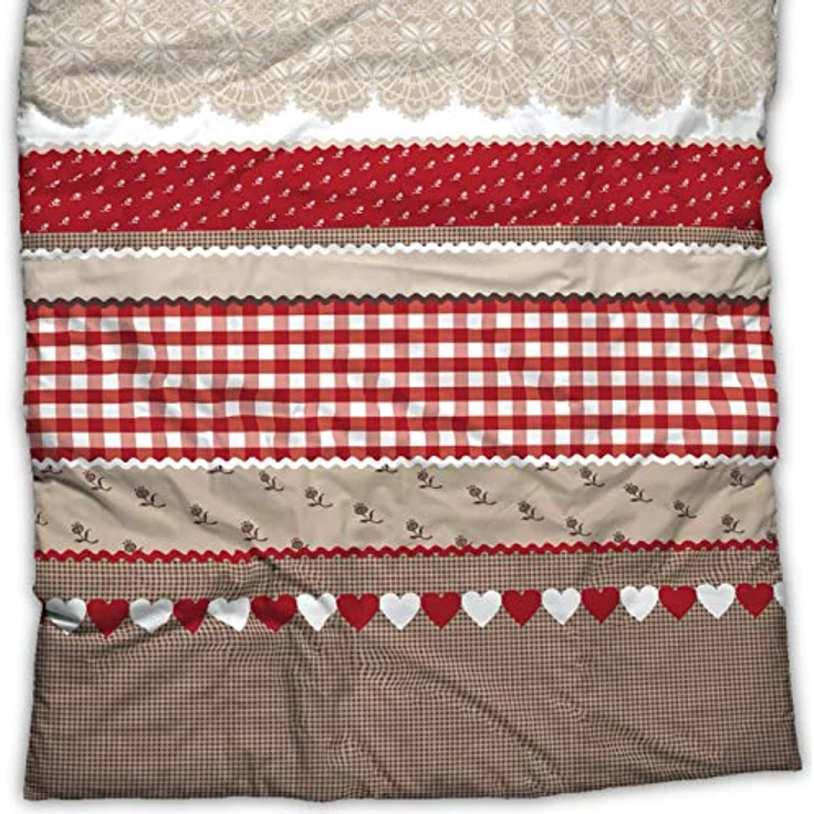 CASATEX Renforcé Bettwäsche Landhaus Rot Braun Baumwolle Herz Karo Kariert Romantik, Größe:135 cm x 200 cm – Bild 3