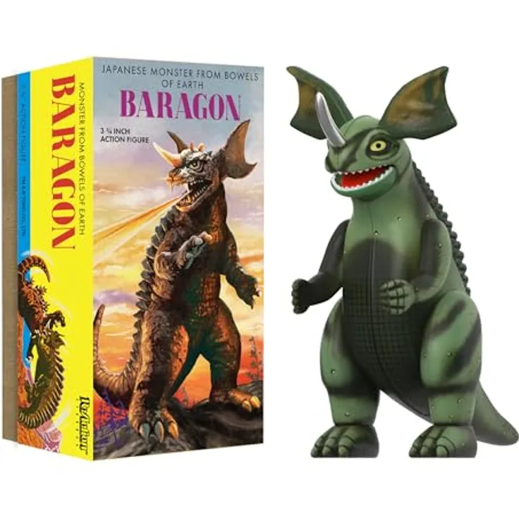 Super7 Toho ReAction Actionfigur Wave 01 Baragon (Marusan Tin), 10 cm mit Zubehör und Austauschteilen, Retro Tin