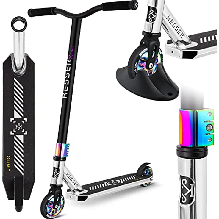 KESSER® Stunt Scooter X-Limit-Pro 360° Lenkung Funscooter Stuntscooter mit Ständer ABEC 9 Kugellagern, 110 mm PU Räder , Kickscooter Tretroller Cityroller Trick Roller für Kinder Erwachsene Chrome / Silber – Bild 2
