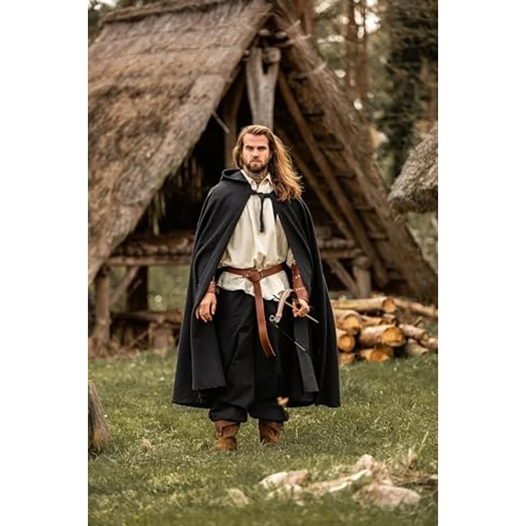 Leonardo Carbone® Mittelalter Umhang Frantz mit Kapuze, 100% Baumwolle Schwarz, für Damen und Herren, ideal für LARP, Cosplay und Mittelalter-Events – Bild 5