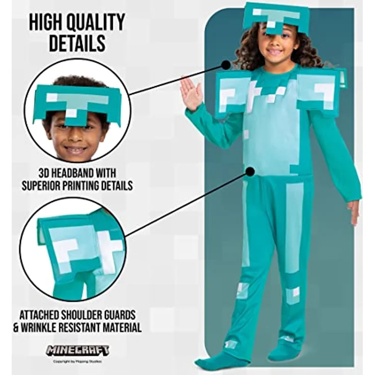 Disguise Offizielles Minecraft Kostüm Kinder Diamant Rüstung Karneval Kostüm Minecraft Faschingskostüme Kinder M – Bild 4