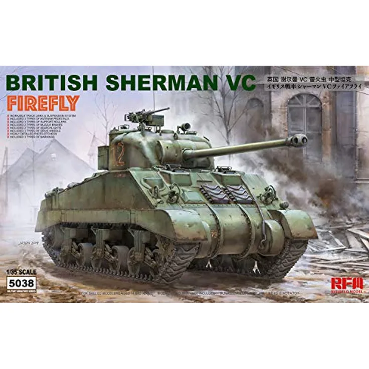 Rye Field Model British Sherman VC Firefly, Modellfahrzeug mit funktionierenden Kettenlinks und detailgetreuer Nachbildung
