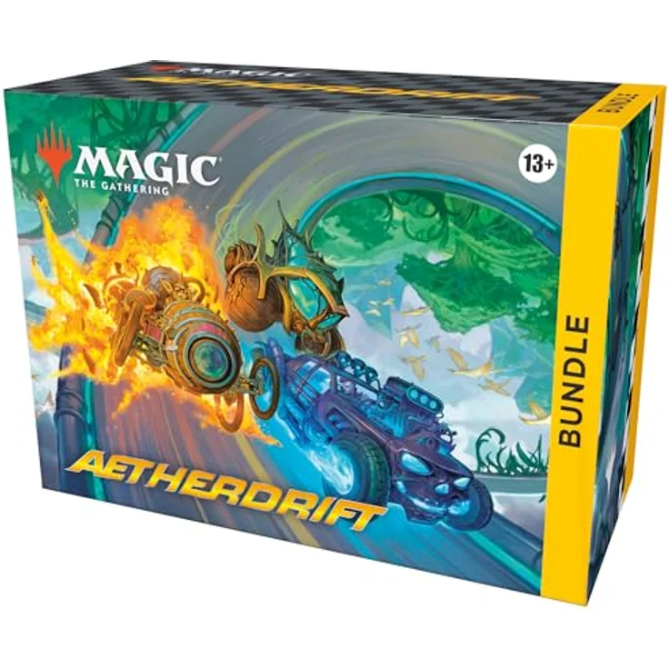 Wizards of the Coast Magic the Gathering Aetherdrift Bundle English, 9 Play Boosters, 30 Land Cards, Exclusive Accessories – Bild 1