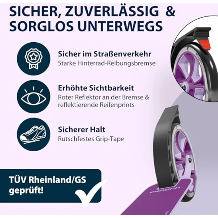Hudora Cityroller BigWheel® 205 Advanced, höhenverstellbarer Kick-Scooter für Erwachsene und Kinder, einklappbar, max. 100 kg, Mattschwarz – Bild 5