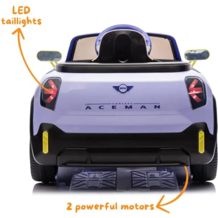Vrooomy MINI Aceman Kinder Elektroauto 12V, mit Fernbedienung, Sicherheitsgurten, MP3-Player, lila, für 1 bis 5 Jahre – Bild 7