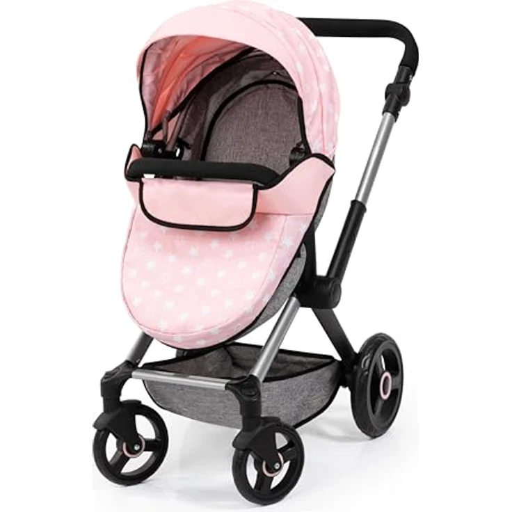 Bayer Design 17030AB Puppenwagen Xeo, Verstellbarer Griff, Schwenkschieber, wandelbar als Jogger, Schlafsack, Hochstuhl, Spielbogen, Puppenzubehör, Rosa, Grau – Bild 2