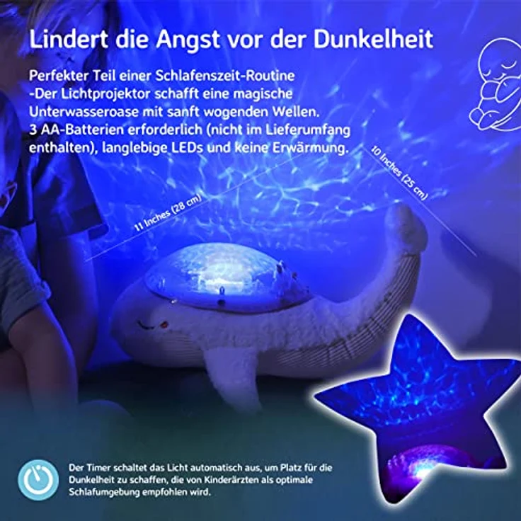 Cloud b Beruhigender Nachtlicht Ozean Projektor mit beruhigenden Klängen | Einstellbare Helligkeit | 3 Farben | Auto-Shutoff | Tranquil Turtle Weiss – Bild 4