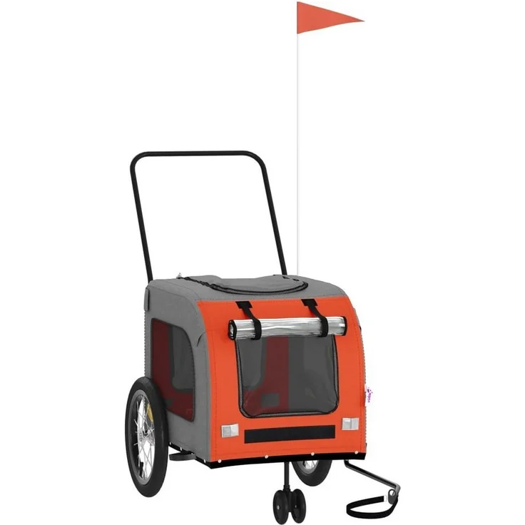 vidaXL Fahrradhundeanhänger Fahrradanhänger Hunde Orange und Grau Oxford-Gewebe und Eisen mit PVC-Dach und maximaler Tragfähigkeit von 45 kg – Bild 1