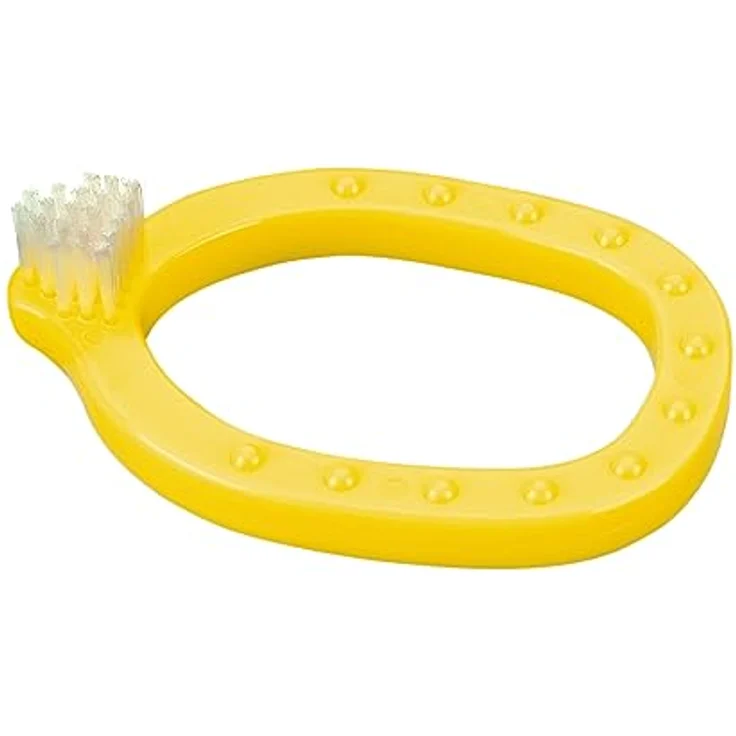 miradent Infant-O-Brush Lernzahnbürste gelb, super weiches Borstenfeld, Beißring mit Noppen, ab 3 Monaten, verschlucksicher – Bild 3