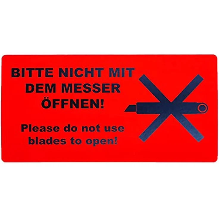 varivendo 50 Aufkleber Etikett "Nicht mit Messer öffnen", rote Versandaufkleber für Kartons, Größe 10 x 5 cm – Bild 1