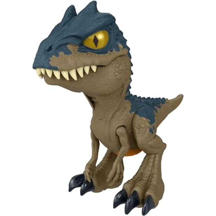 Mattel Jurassic World Mega Roar Allosaurus, Dinosaurier-Spielzeug mit Geräuschen, flexiblen Sehnen und Fütterzubehör, 20 cm – Bild 5