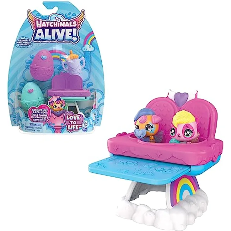 Hatchimals Alive Zwillingshochstuhl Spielset - mit 2 Mini-Figuren in selbstschlüpfenden Eiern, 3 Accessoires und magischen Spielideen, Spielzeug für Kinder ab 3 Jahren