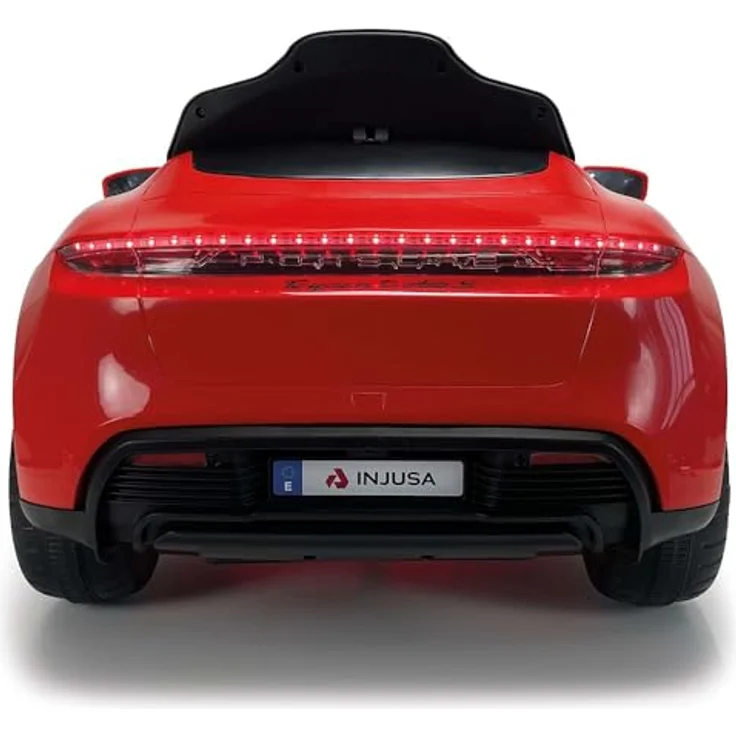 INJUSA - Elektroauto Porsche Taycan, 12V Batterie, LED Lichter, Geräusche, Rückwärtsgang, Fernbedienung, Rot – Bild 5