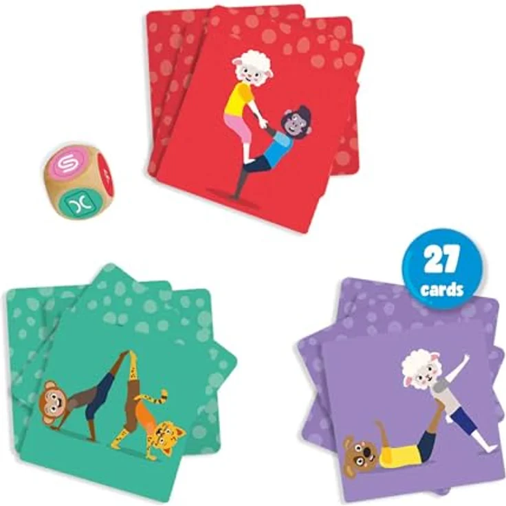 SES Creative Akrobatische Tiere, Yoga-Spielset für Kinder ab 5 Jahren, 27 Karten + Würfel, Outdoor Motorik-Aktivitäten, Made in Holland – Bild 2