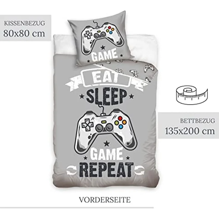 MTOnlinehandel Bettwäsche Gamer 135x200 + 80x80 cm, 100 % Baumwolle, Renforcé, 2 teilig, Zocken Gaming / Game Kinder-, Teenager-Bettwäsche – Bild 2