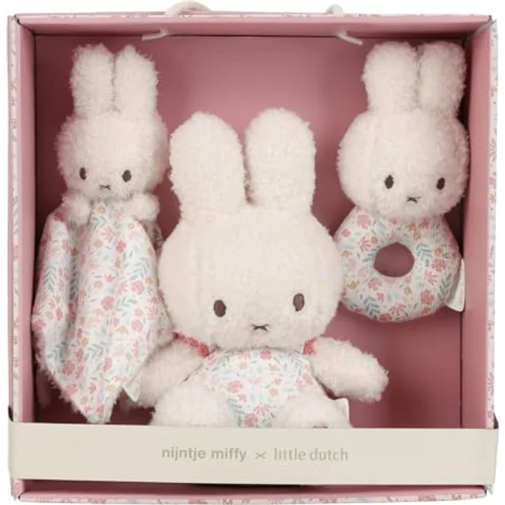 Little Dutch Miffy Fluffy Lucky Blossom Geschenkbox, Babyspielzeugset mit Rassel, Schmusetuch und Plüschspielzeug