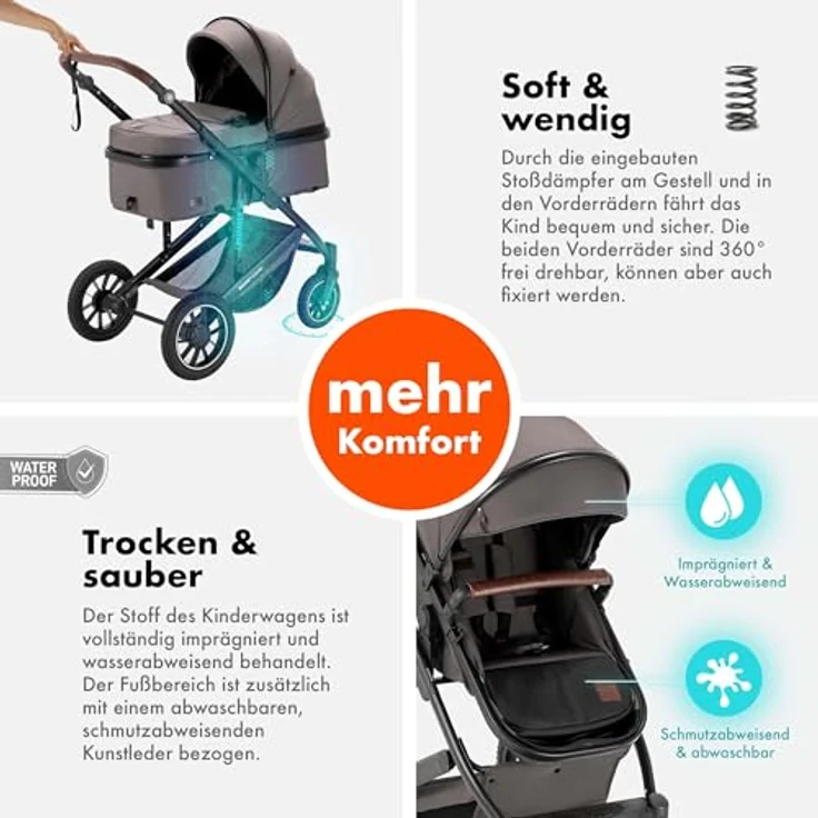 Daliya® FLEXI-PRO M 3in1 Kombikinderwagen mit i-Size Babyschale, leichten Aluminiumrahmen, Memory-Knöpfen und großem Einkaufskorb – Bild 5