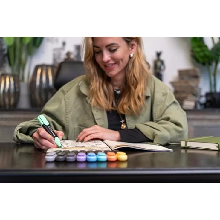 Schneider Job 150 Textmarker Pastell, 6er Etui in türkis, flieder, vanille, taupegrau, mauvegrau, schiefergrau, aus recyceltem Kunststoff, ausgezeichnet mit „Blauer Engel“ – Bild 2