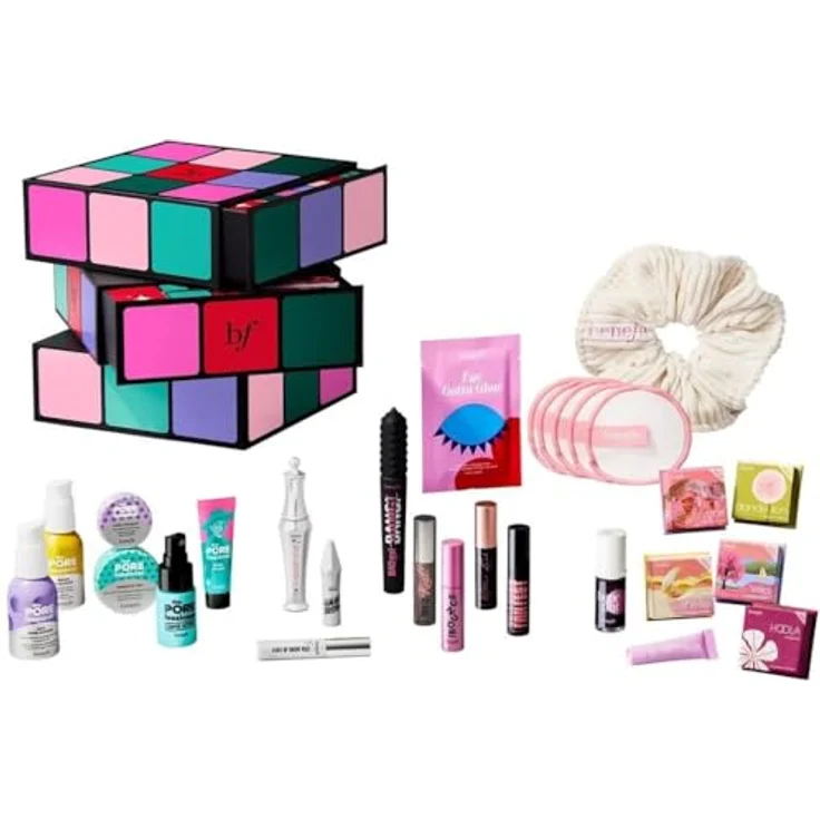 Benefit Glam Cube Adventskalender 2025, 24-teilig mit Full Size & Mini-Beauty-Produkten, inklusive BADgal BANG! Mascara und Benetint Rosé – Bild 2
