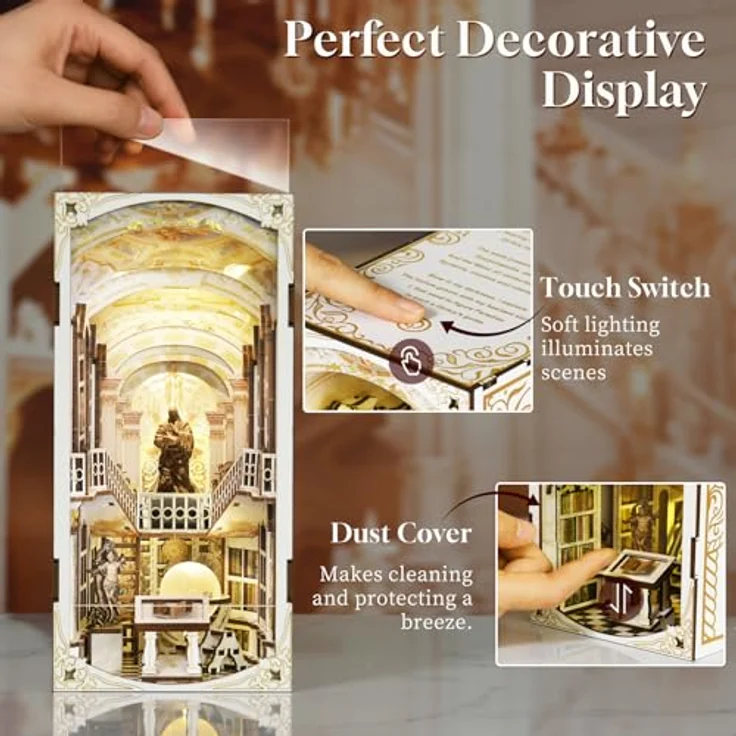 MiniCity MiniCity Book Nook Kit - Miniatur-DIY Puppenhaus, 3D-Holzpuzzle mit LED-Licht und Staubschutzhülle, Dekoration "Library of Gods" für Jugendliche und Erwachsene – Bild 3